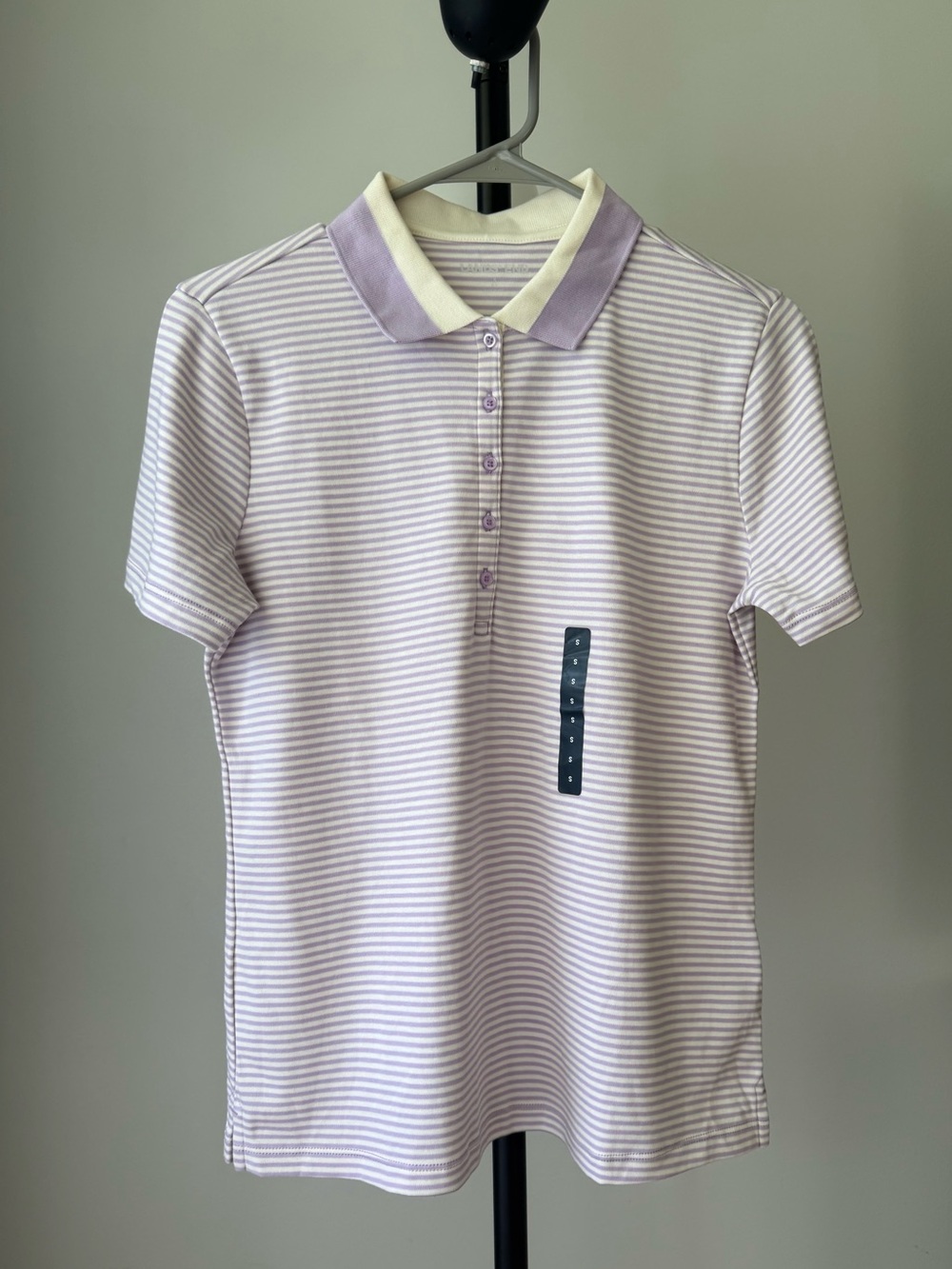 Lands' End Lavender and Cream Striped Women Polo S